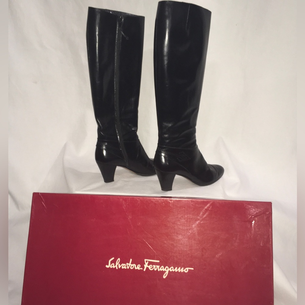 Salvatore Ferragamo Black Patent Leather Boots